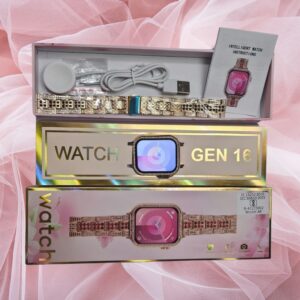 Gen 16 Smartwatch Square BT Calling Special for Ladies with Diamond Attached Clear View Screen and Wireless Charger