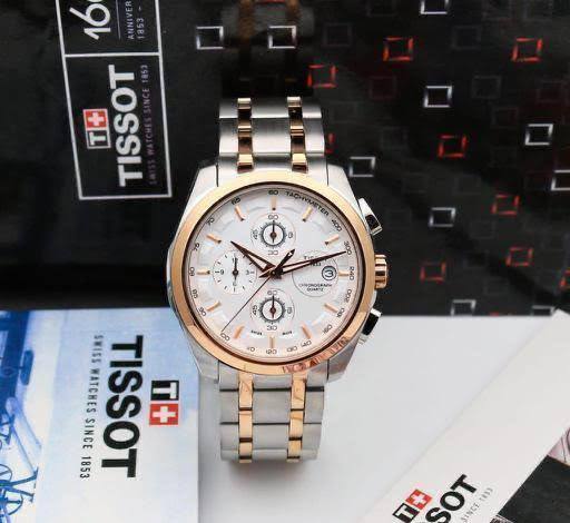 Tissot Couturier 1853 Tachy Chronograph White Dial Rose Gold Dual Tone Watch