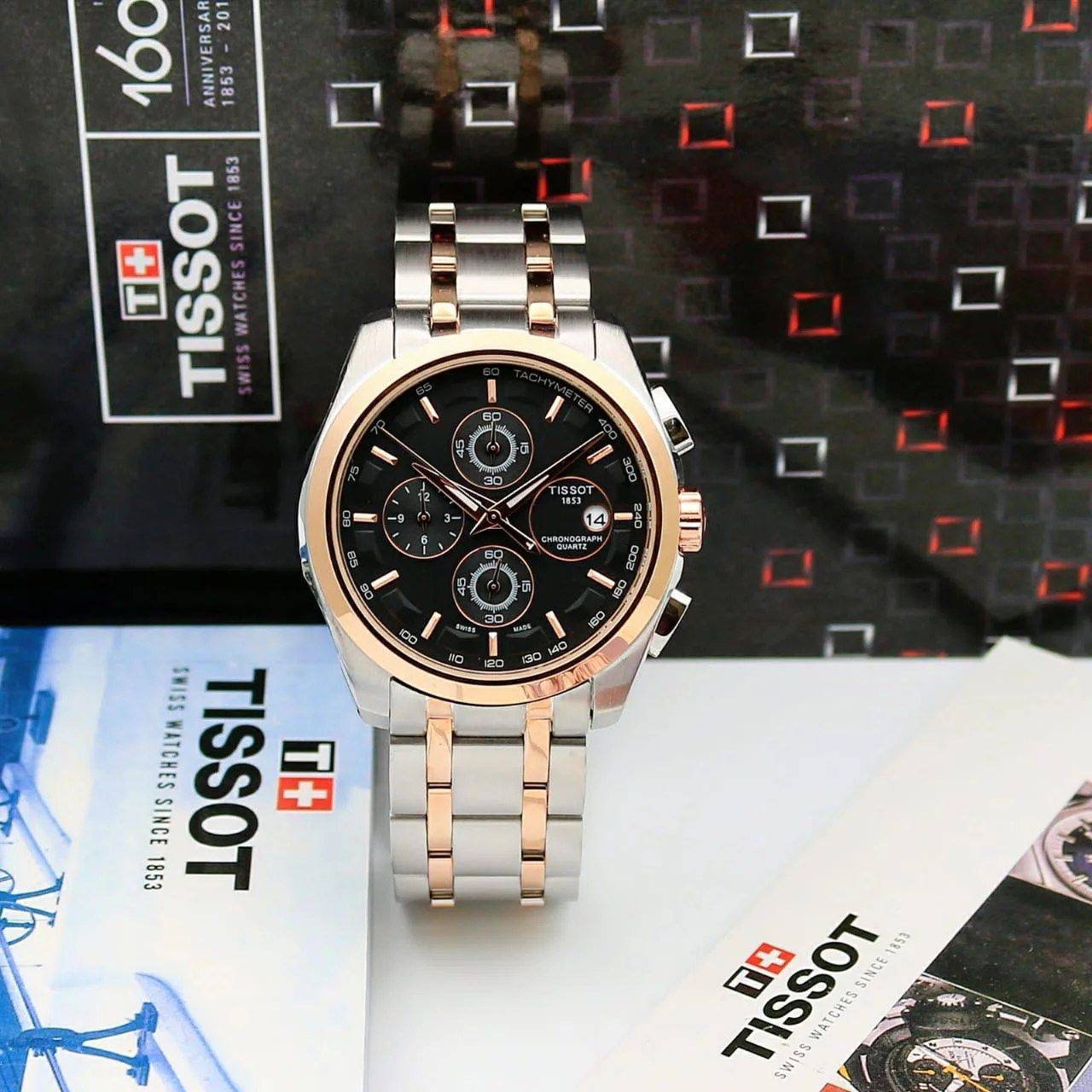 Tissot Couturier 1853 Tachy Chronograph White Dial Rose Gold Dual Tone Watch